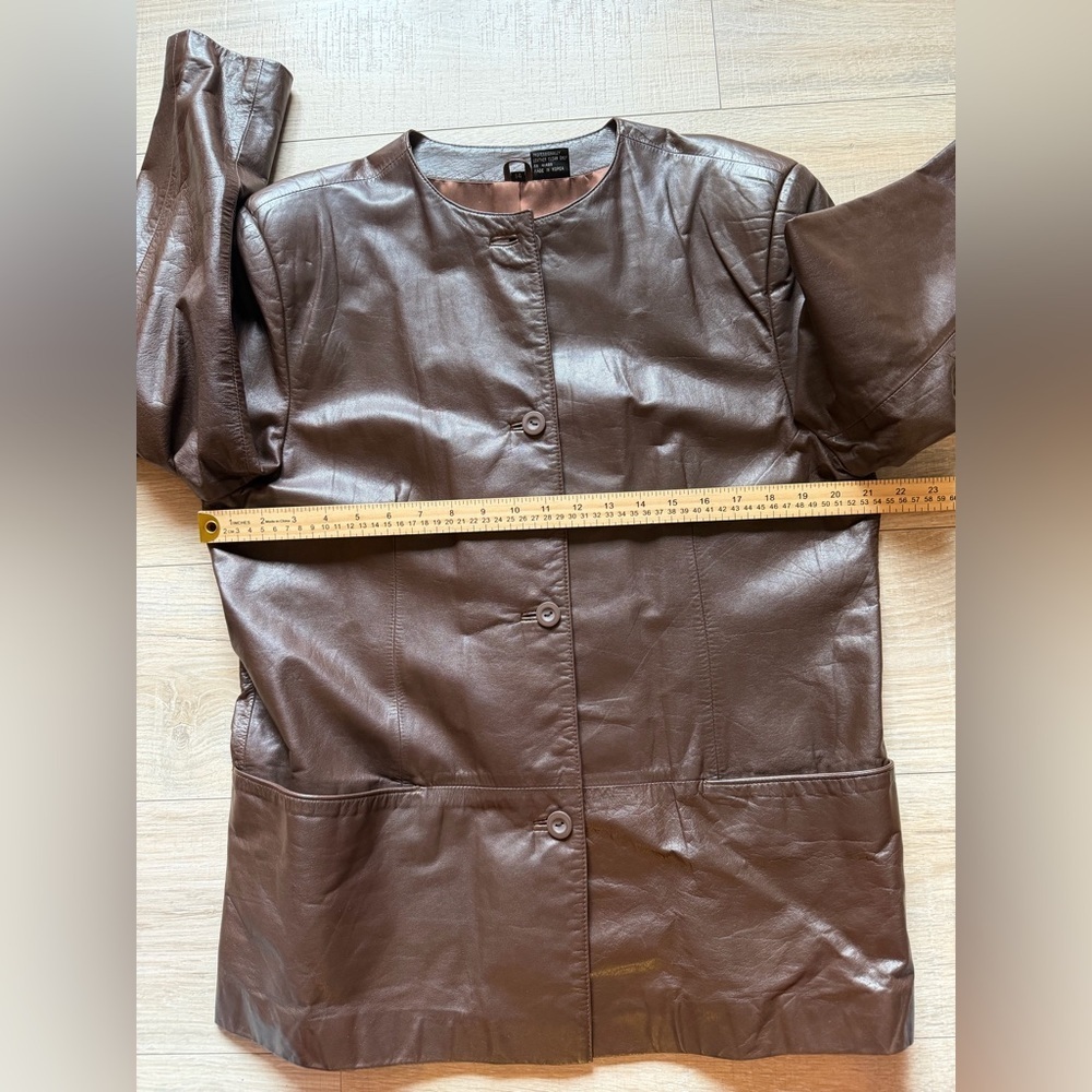 Tofi Women’s Brown Genuine Leather Button Front Jacket Size 14 - Picture 11 of 12